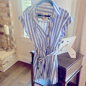 Romper size Medium. Flying Tomato . Blue and White striped.